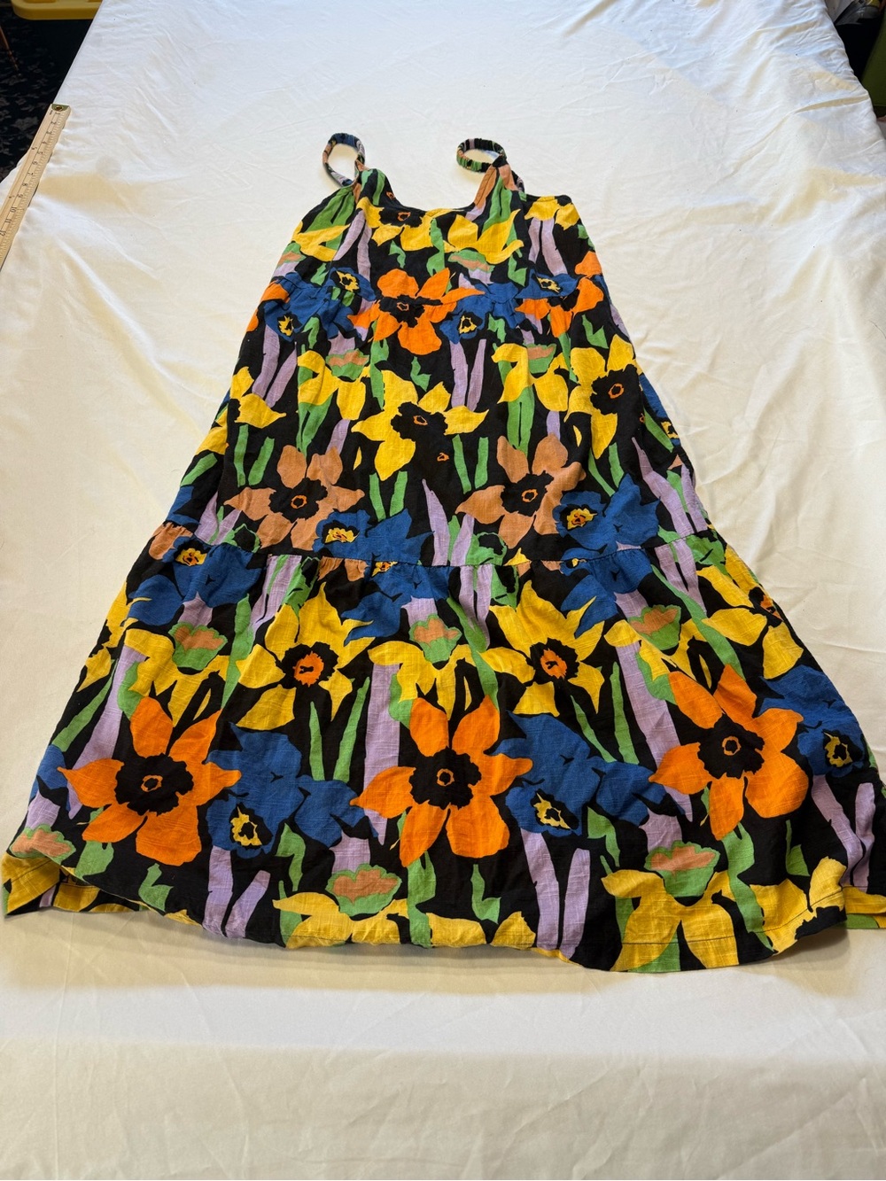Roxy Black Maxi Dress with Bright Orange, Yellow & Blue Floral Print